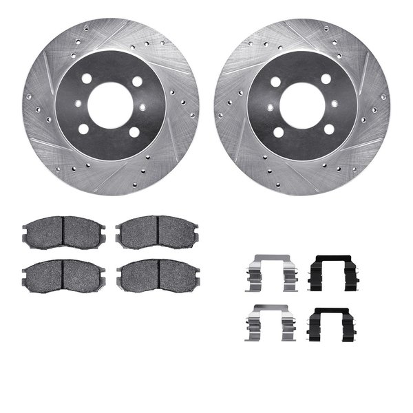 Dynamic Friction Co 7512-72054, Rotors-Drilled and Slotted-Silver w/ 5000 Advanced Brake Pads incl. Hardware, Zinc Coat 7512-72054